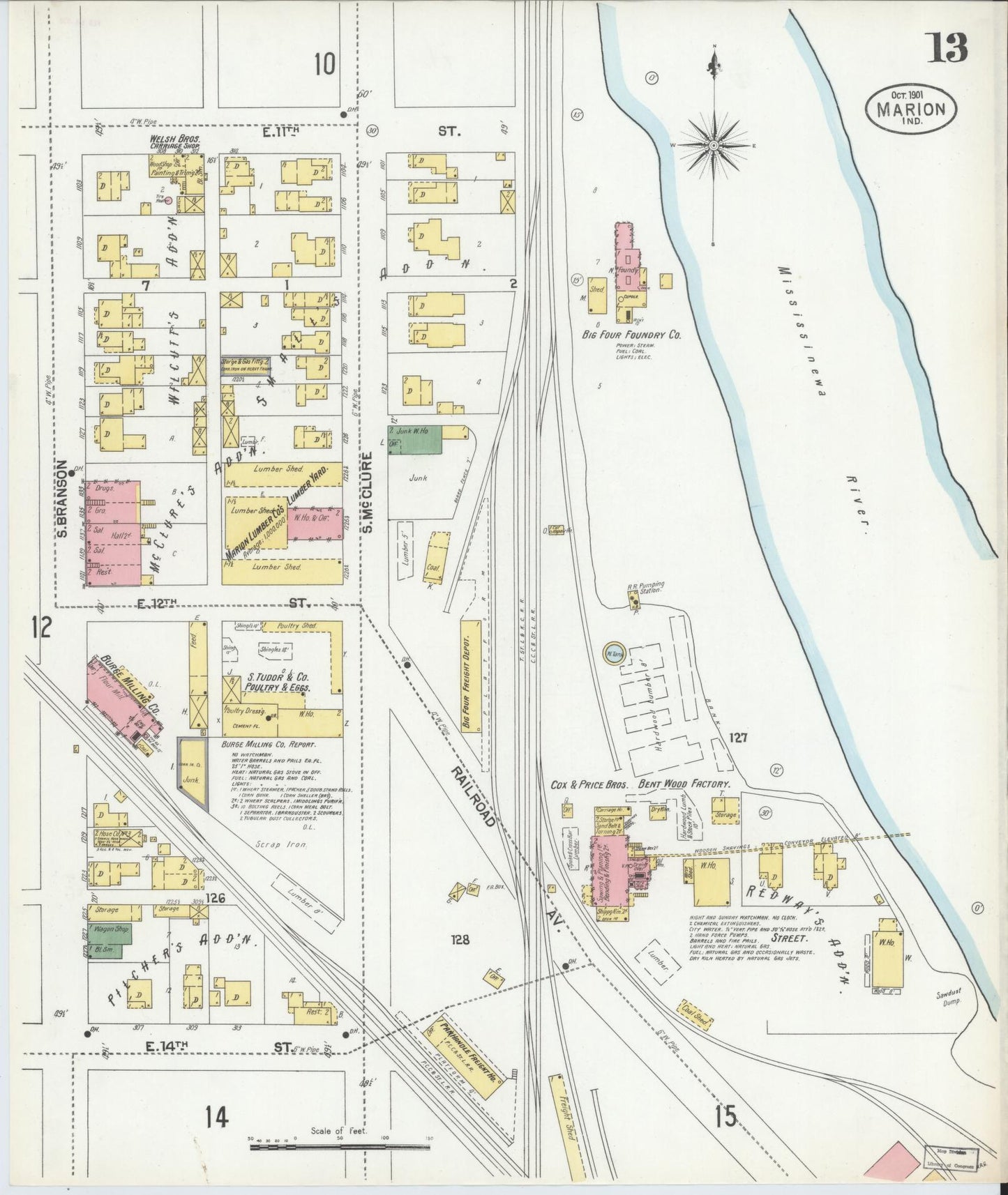 Sanborn Fire Insurance Map from Marion, Grant County, Indiana (1901), Sheet #0013 - Complete Map Set gallery image, historic Sanborn map, vintage wall art, Indiana Indiana