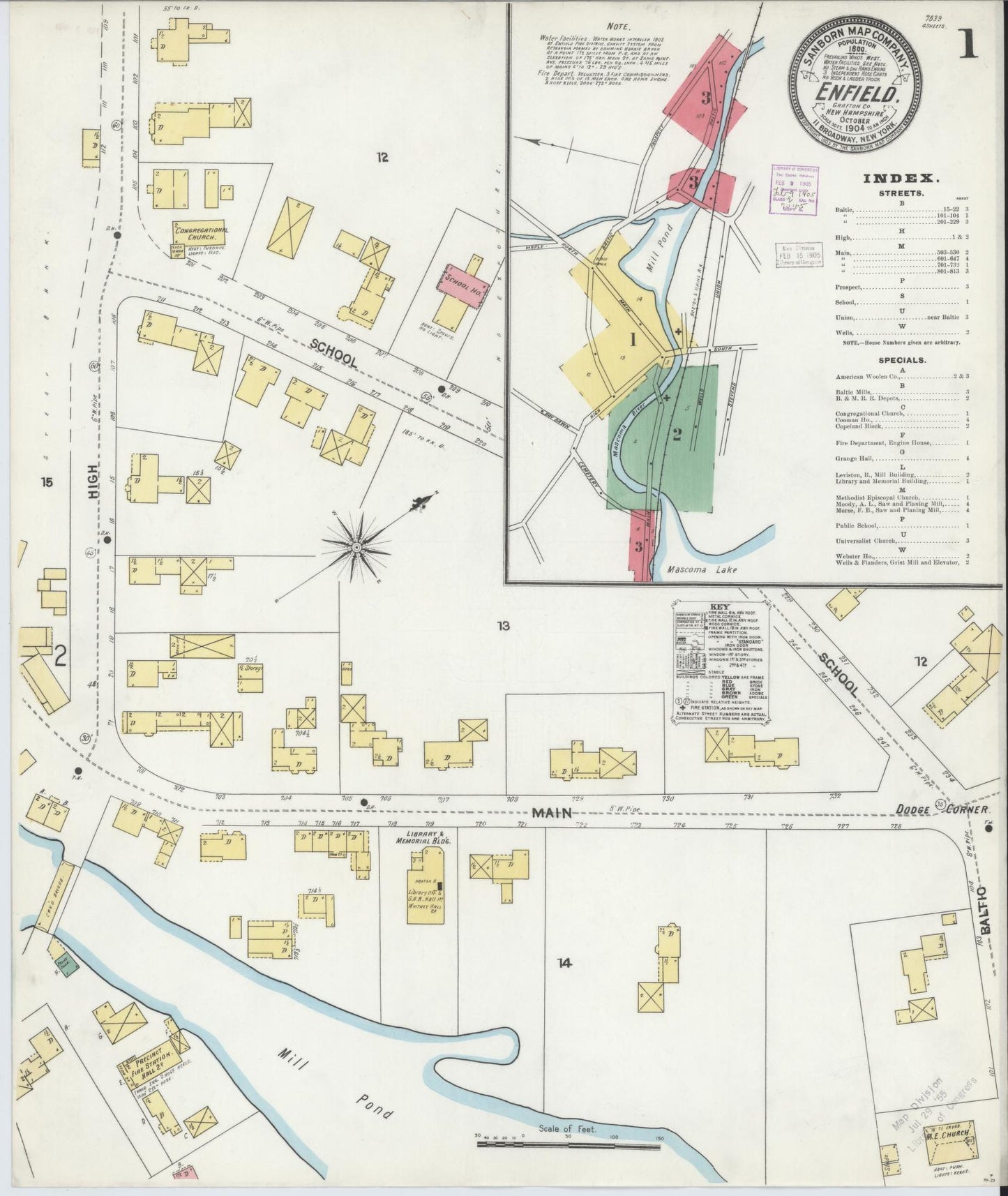 Sanborn Fire Insurance Map from Enfield, Grafton County, New Hampshire (1904), Sheet #0001 - Complete Map Set gallery image, historic Sanborn map, vintage wall art, New Hampshire New Hampshire