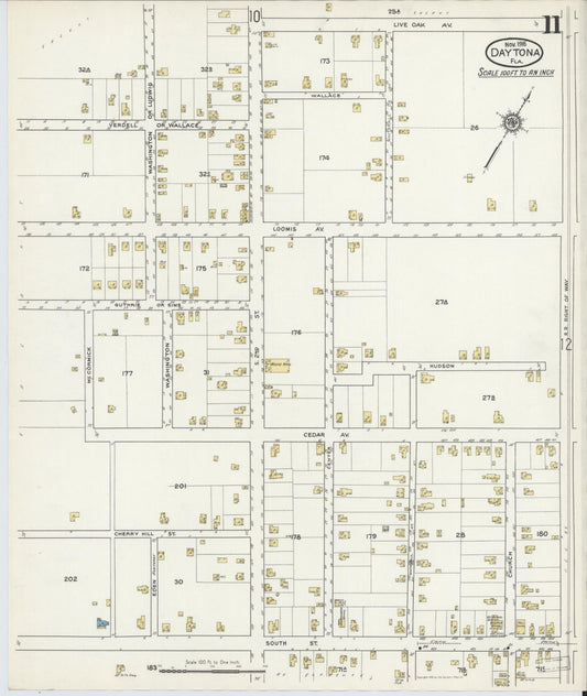 Sanborn Fire Insurance Map from Daytona, Volusia County, Florida (1916), Sheet #0011 - Historic Sanborn Fire Insurance Map Print, vintage old map wall art, antique decor, genealogy gift, Florida Florida map