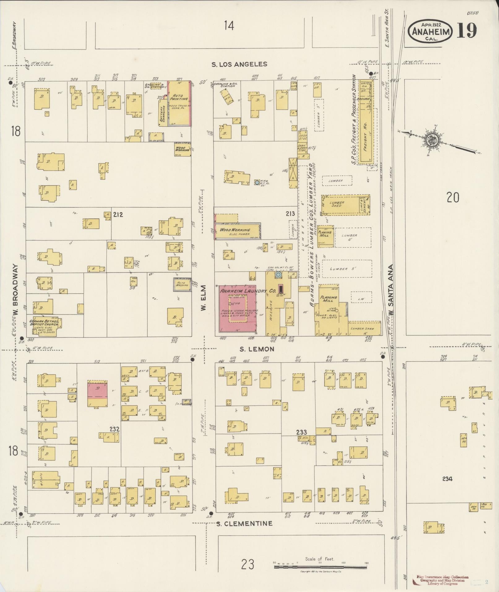 Sanborn Fire Insurance Map from Anaheim, Orange County, California (1922), Sheet #0019 - Historic Sanborn Fire Insurance Map Print, vintage old map wall art, antique decor, genealogy gift, California California map