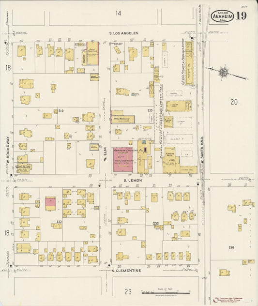Sanborn Fire Insurance Map from Anaheim, Orange County, California (1922), Sheet #0019 - Historic Sanborn Fire Insurance Map Print, vintage old map wall art, antique decor, genealogy gift, California California map