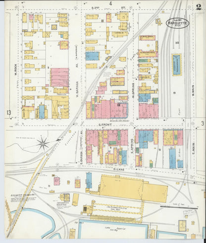 Sanborn Fire Insurance Map from Marquette, Marquette County, Michigan (1904), Sheet #0002 - Complete Map Set gallery image, historic Sanborn map, vintage wall art, Michigan Michigan