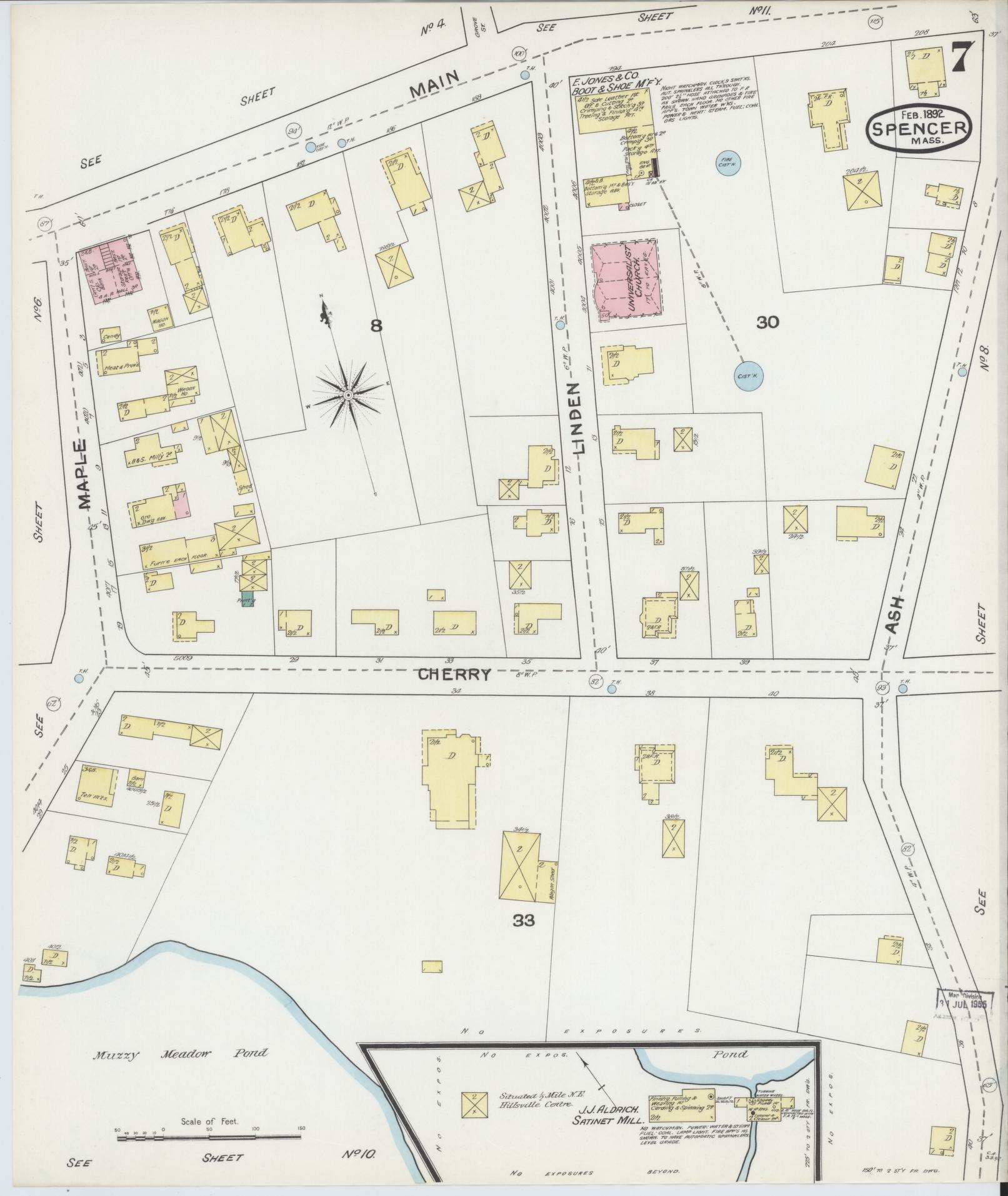 Sanborn Fire Insurance Map from Spencer, Worcester County, Massachusetts (1892), Sheet #0007 - Complete Map Set gallery image, historic Sanborn map, vintage wall art, Massachusetts Massachusetts