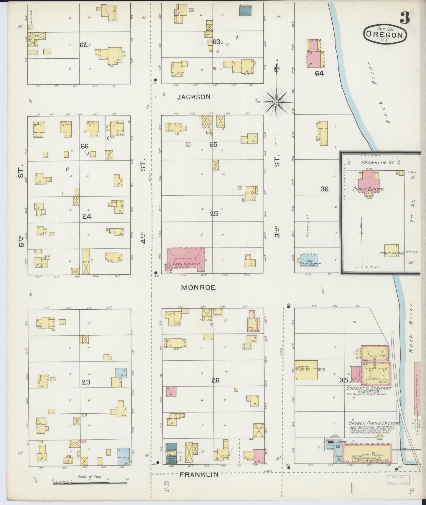 Sanborn Fire Insurance Map from Oregon, Ogle County, Illinois (1893), Sheet #0003 - Historic Sanborn Fire Insurance Map Print, vintage old map wall art, antique decor, genealogy gift, Oregon Oregon map