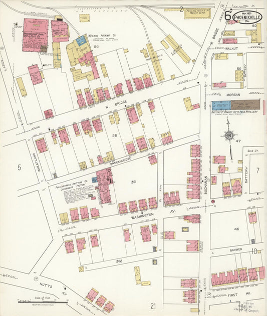 Sanborn Fire Insurance Map from Phoenixville, Chester County, Pennsylvania (1921), Sheet #0006 - Historic Sanborn Fire Insurance Map Print, vintage old map wall art, antique decor, genealogy gift, Pennsylvania Pennsylvania map