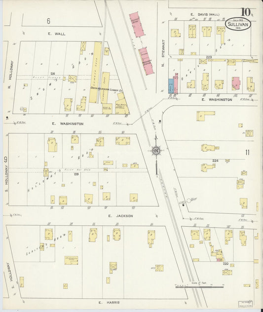 Sanborn Fire Insurance Map from Sullivan, Sullivan County, Indiana (1913), Sheet #0010 - Historic Sanborn Fire Insurance Map Print, vintage old map wall art, antique decor, genealogy gift, Indiana Indiana map