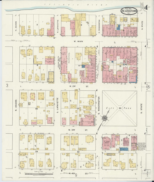 Sanborn Fire Insurance Map from Beardstown, Cass County, Illinois (1919), Sheet #0004 - Historic Sanborn Fire Insurance Map Print, vintage old map wall art, antique decor, genealogy gift, Illinois Illinois map