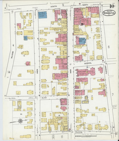 Sanborn Fire Insurance Map from Bennington, Bennington County, Vermont (1921), Sheet #0010 - Complete Map Set gallery image, historic Sanborn map, vintage wall art, Vermont Vermont