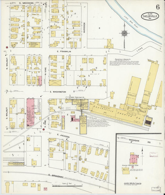 Sanborn Fire Insurance Map from Shelbyville, Shelby County, Indiana (1910), Sheet #0006 - Historic Sanborn Fire Insurance Map Print, vintage old map wall art, antique decor, genealogy gift, Indiana Indiana map
