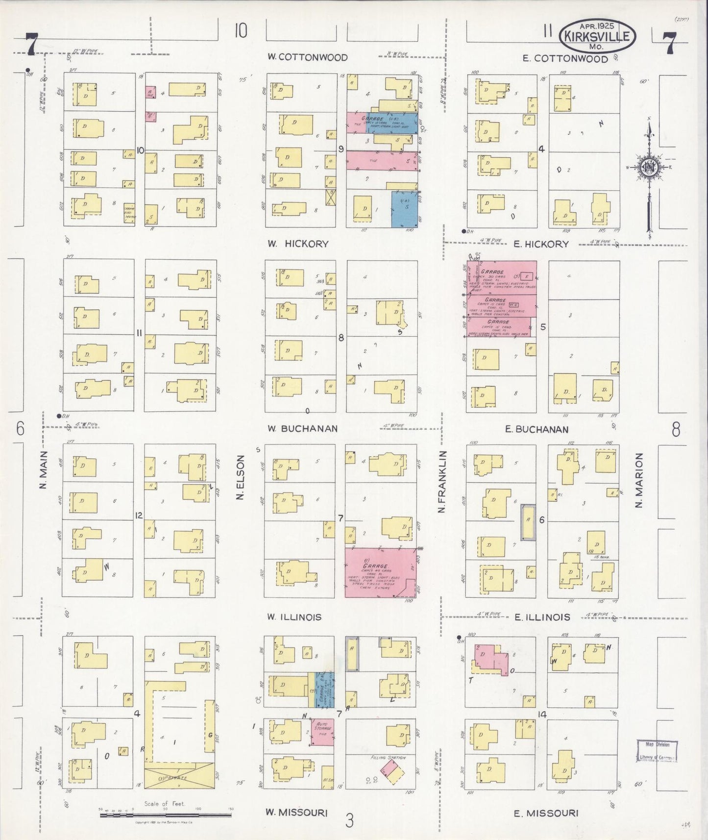 Sanborn Fire Insurance Map from Kirksville, Adair County, Missouri (1925), Sheet #0007 - Complete Map Set gallery image, historic Sanborn map, vintage wall art, Missouri Missouri