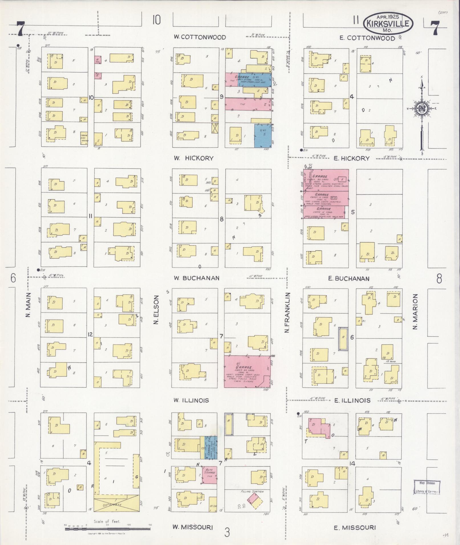 Sanborn Fire Insurance Map from Kirksville, Adair County, Missouri (1925), Sheet #0007 - Complete Map Set gallery image, historic Sanborn map, vintage wall art, Missouri Missouri