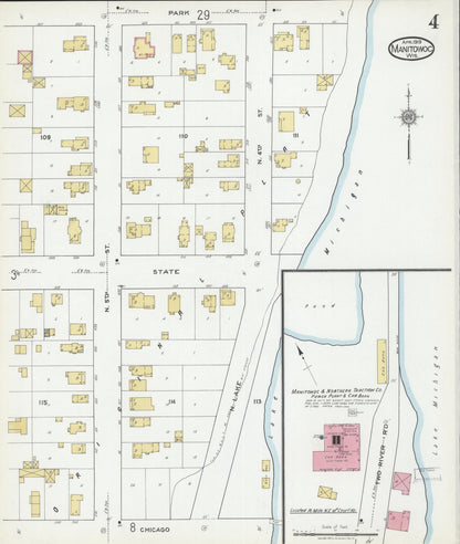 Sanborn Fire Insurance Map from Manitowoc, Manitowoc County, Wisconsin (1919), Sheet #0004 - Historic Sanborn Fire Insurance Map Print, vintage old map wall art, antique decor, genealogy gift, Wisconsin Wisconsin map