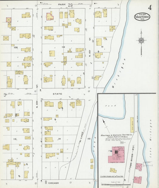 Sanborn Fire Insurance Map from Manitowoc, Manitowoc County, Wisconsin (1919), Sheet #0004 - Historic Sanborn Fire Insurance Map Print, vintage old map wall art, antique decor, genealogy gift, Wisconsin Wisconsin map