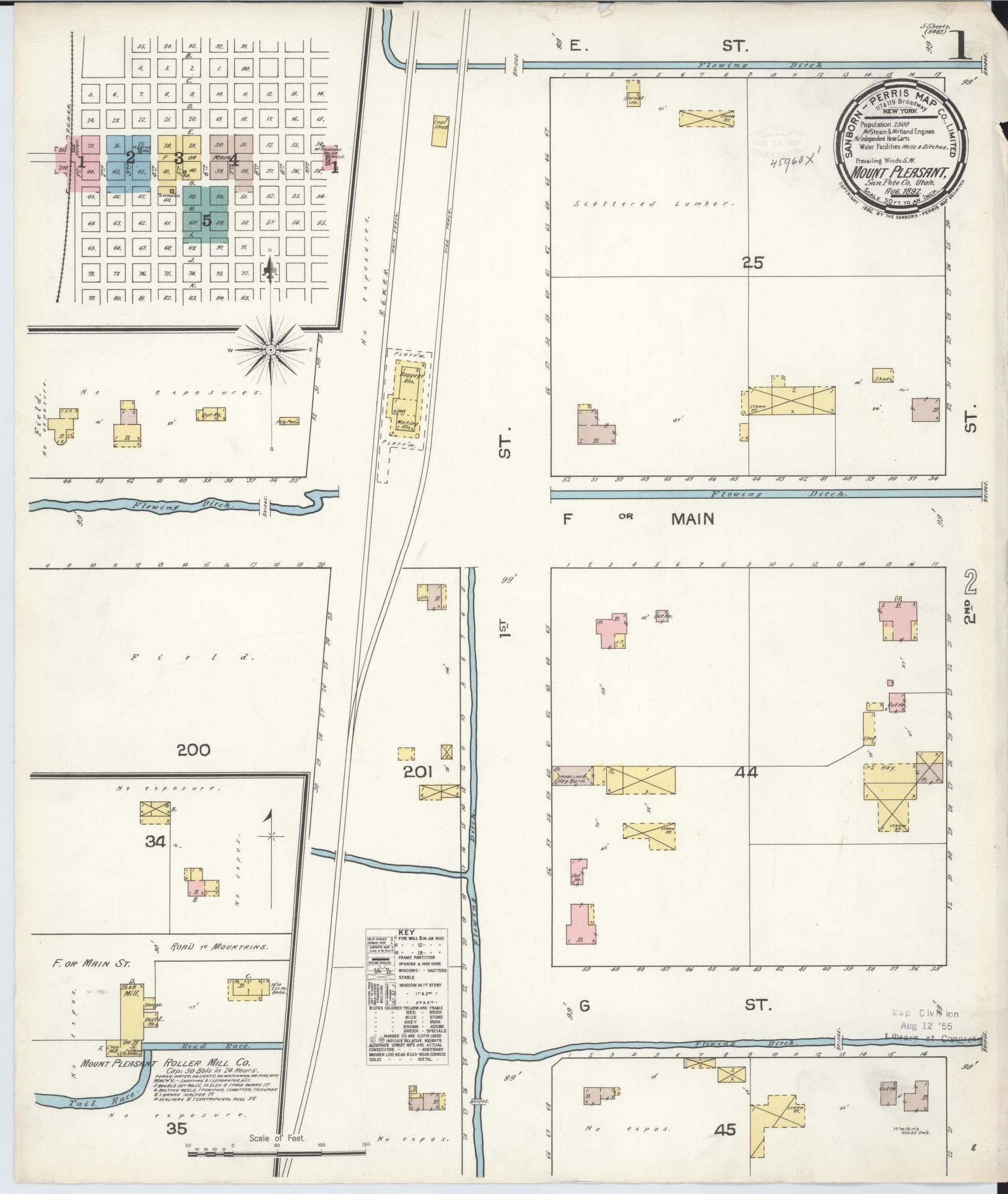 Sanborn Fire Insurance Map from Mount Pleasant, Sanpete County, Utah (1892), Sheet #0001 - Historic Sanborn Fire Insurance Map Print, vintage old map wall art, antique decor, genealogy gift, Utah Utah map