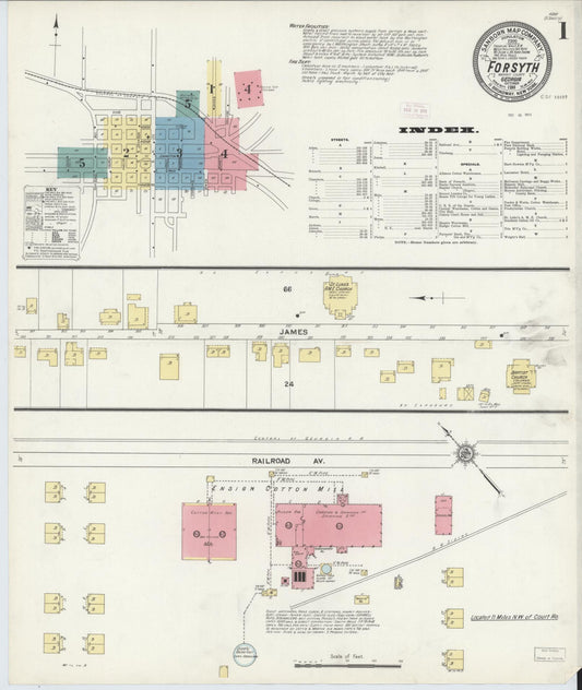 Sanborn Fire Insurance Map from Forsyth, Monroe County, Georgia (1911), Sheet #0001 - Historic Sanborn Fire Insurance Map Print, vintage old map wall art, antique decor, genealogy gift, Georgia Georgia map
