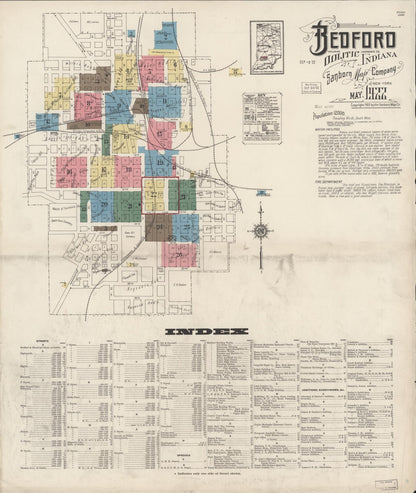 Sanborn Fire Insurance Map from Bedford, Lawrence County, Indiana (1922), Sheet #0001 - Historic Sanborn Fire Insurance Map Print, vintage old map wall art, antique decor, genealogy gift, Indiana Indiana map