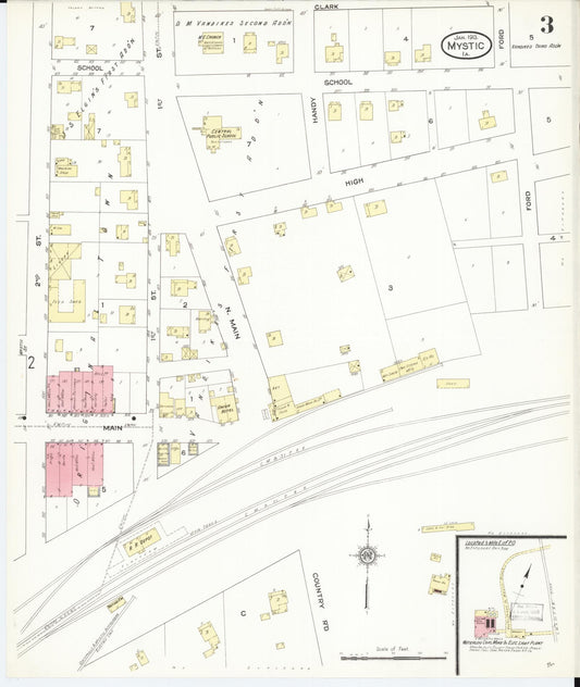 Sanborn Fire Insurance Map from Mystic, Appanoose County, Iowa (1913), Sheet #0003 - Historic Sanborn Fire Insurance Map Print, vintage old map wall art