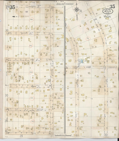 Sanborn Fire Insurance Map from Hilo, Hawaii County, Hawaii (1957), Sheet #0035 - Historic Sanborn Fire Insurance Map Print, vintage old map wall art