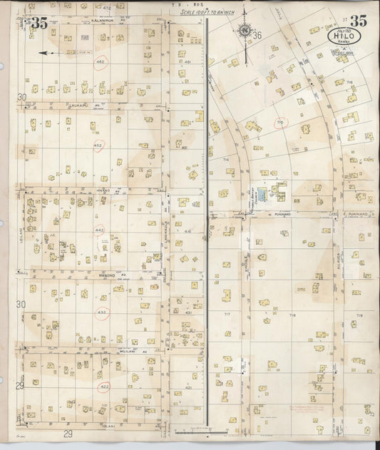 Sanborn Fire Insurance Map from Hilo, Hawaii County, Hawaii (1957), Sheet #0035 - Historic Sanborn Fire Insurance Map Print, vintage old map wall art