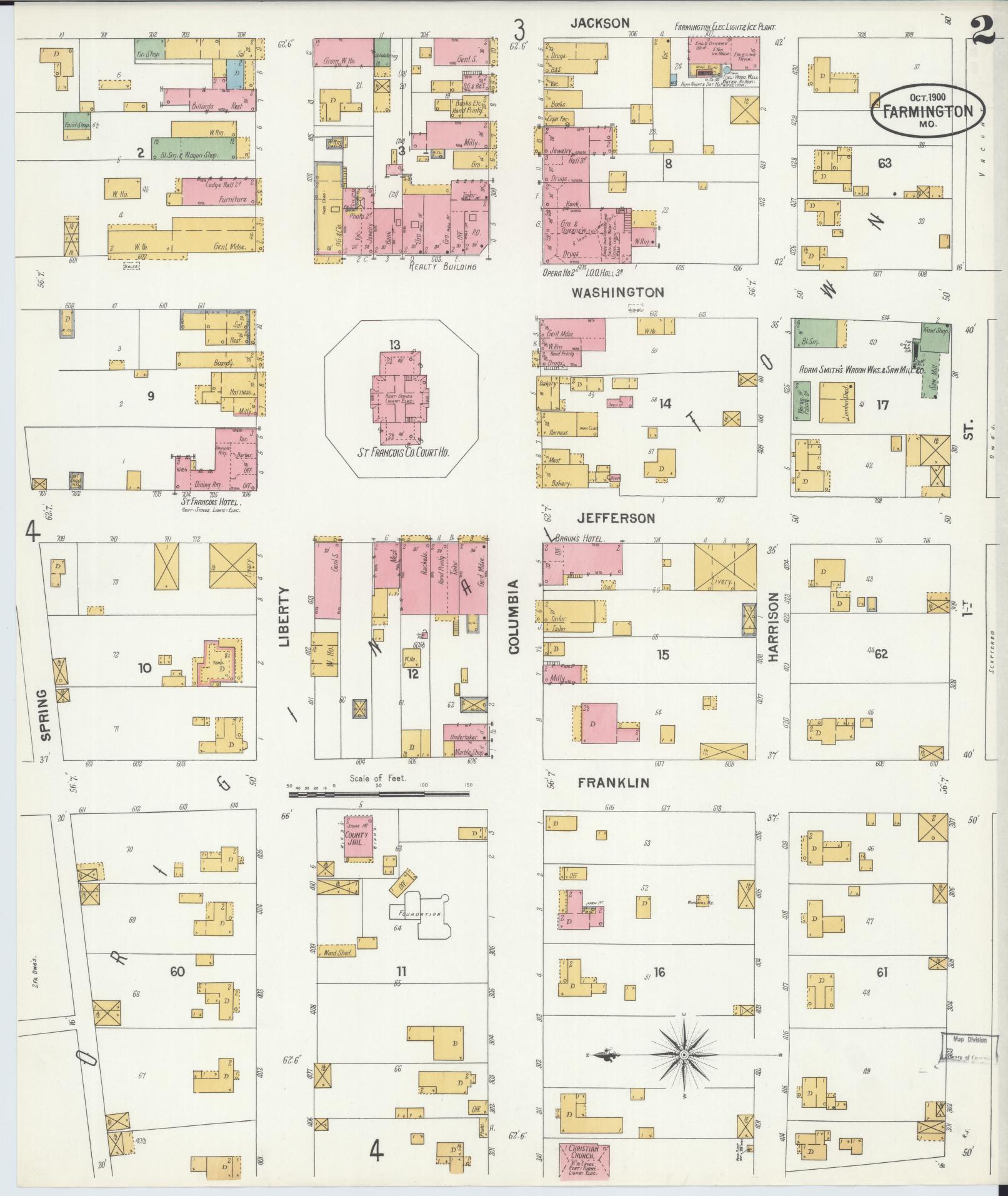Sanborn Fire Insurance Map from Farmington, Saint Francois County, Missouri (1900), Sheet #0002 - Complete Map Set gallery image, historic Sanborn map, vintage wall art, Missouri Missouri