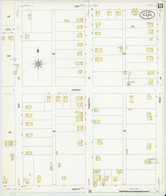 Sanborn Fire Insurance Map from Kane, McKean County, Pennsylvania (1909), Sheet #0013 - Historic Sanborn Fire Insurance Map Print, vintage old map wall art, antique decor, genealogy gift, Pennsylvania Pennsylvania map