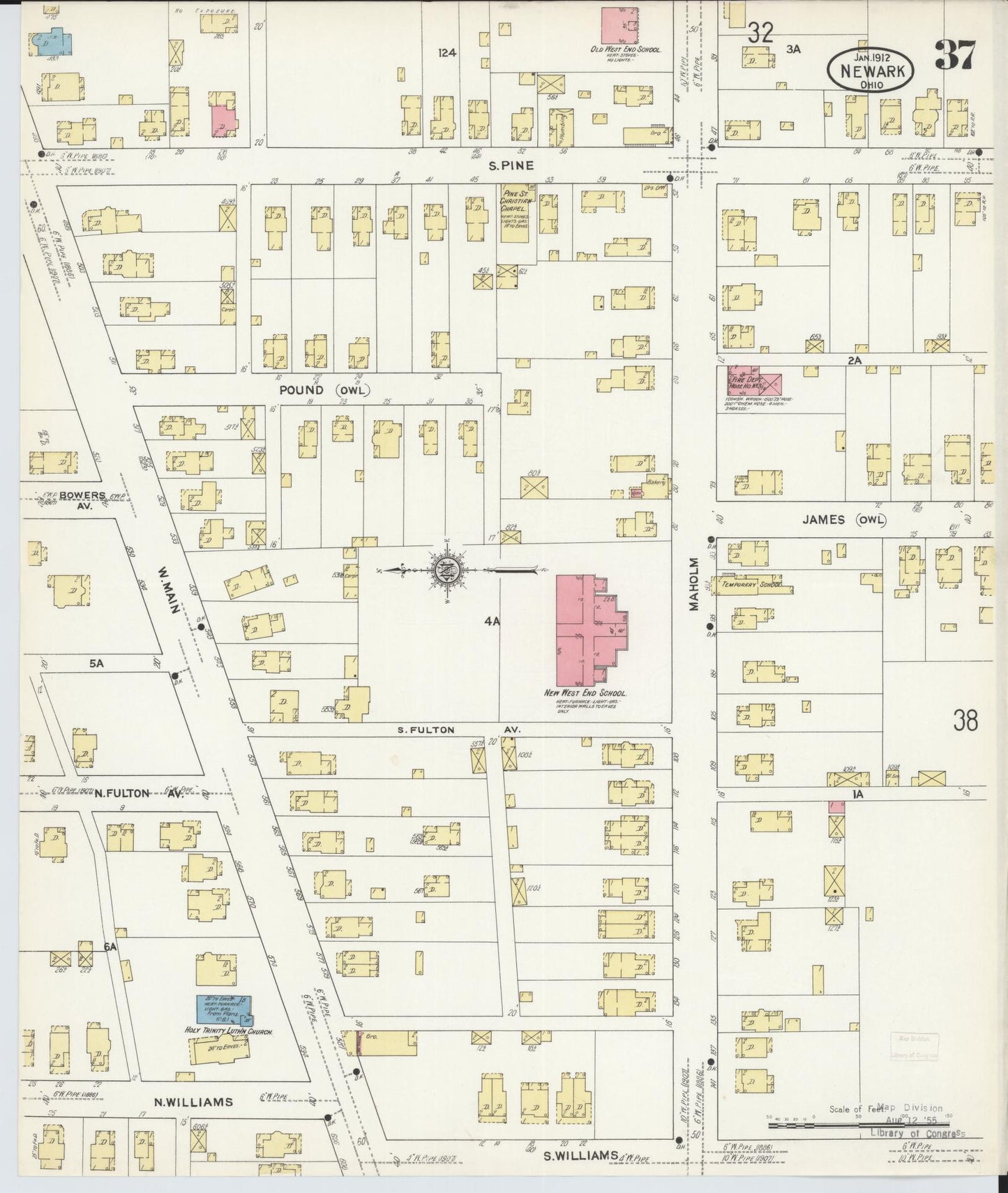 Sanborn Fire Insurance Map from Newark, Licking County, Ohio (1912), Sheet #0037 - Complete Map Set gallery image, historic Sanborn map, vintage wall art, Ohio Ohio