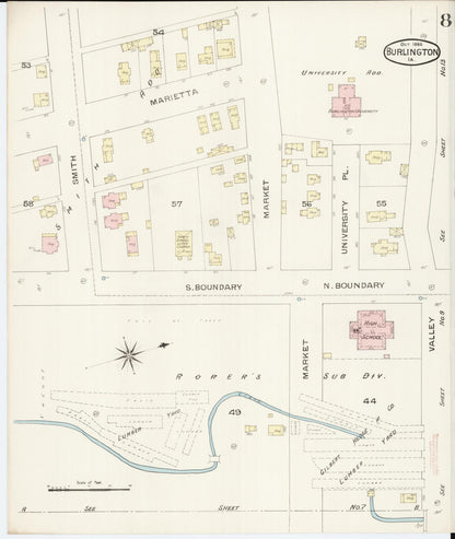 Sanborn Fire Insurance Map from Burlington, Des Moines County, Iowa (1888), Sheet #0008 - Historic Sanborn Fire Insurance Map Print