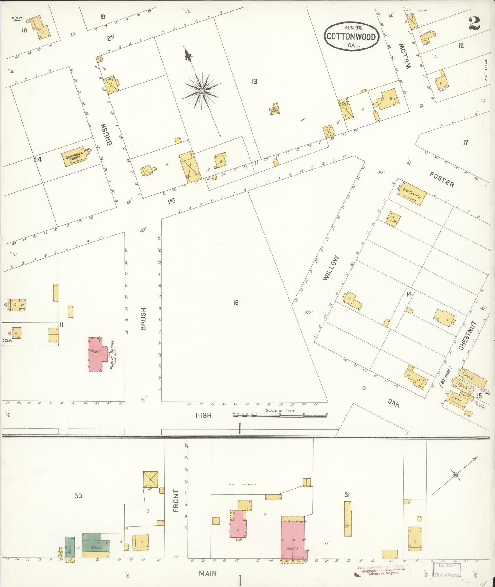 Sanborn Fire Insurance Map from Cottonwood, Shasta County, California (1900), Sheet #0002 - Complete Map Set gallery image, historic Sanborn map, vintage wall art, California California