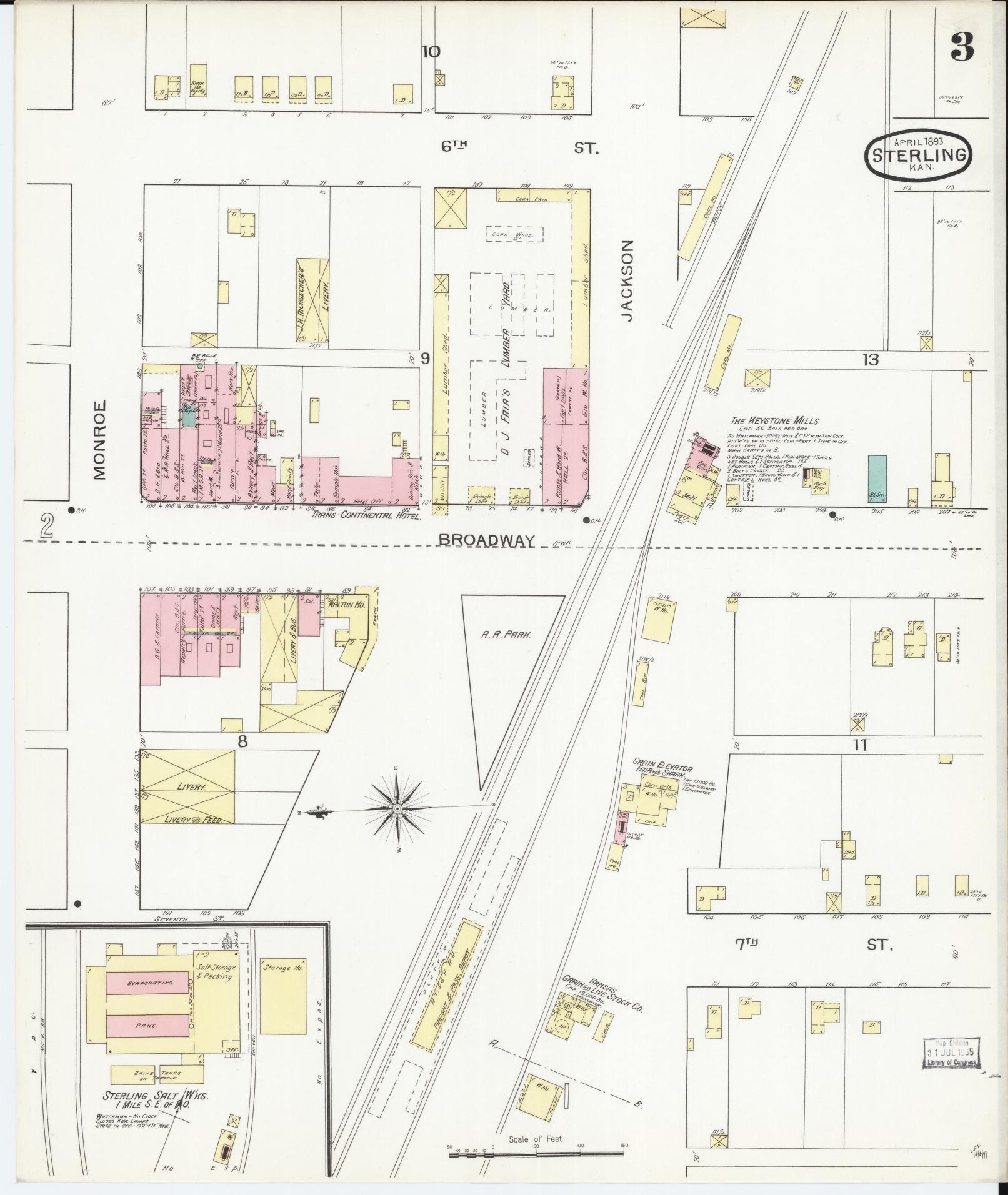 Sanborn Fire Insurance Map from Sterling, Rice County, Kansas (1893), Sheet #0003 - Complete Map Set gallery image, historic Sanborn map, vintage wall art, Kansas Kansas