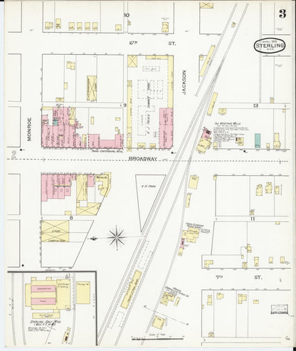 Sanborn Fire Insurance Map from Sterling, Rice County, Kansas (1893), Sheet #0003 - Complete Map Set gallery image, historic Sanborn map, vintage wall art, Kansas Kansas