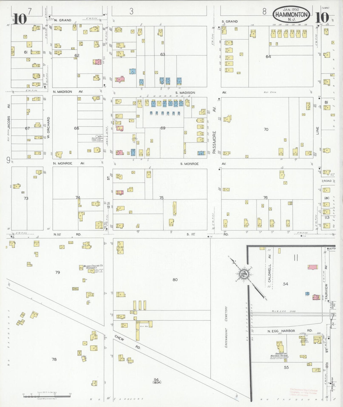 Sanborn Fire Insurance Map from Hammonton, Atlantic County, New Jersey (1930), Sheet #0010 - Complete Map Set gallery image, historic Sanborn map, vintage wall art, New Jersey New Jersey