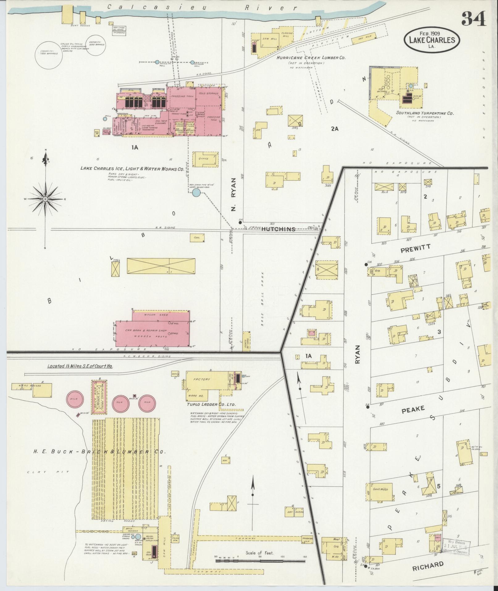 Sanborn Fire Insurance Map from Lake Charles, Calcasieu Parish, Louisiana (1909), Sheet #0034 - Complete Map Set gallery image, historic Sanborn map, vintage wall art, Louisiana Louisiana