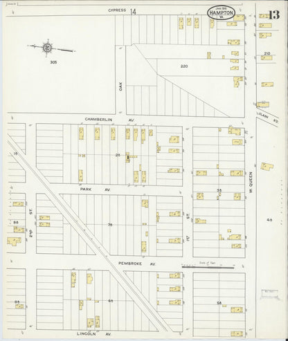 Sanborn Fire Insurance Map from Hampton, Independent Cities, Virginia (1916), Sheet #0013 - Complete Map Set gallery image, historic Sanborn map, vintage wall art, Virginia Virginia