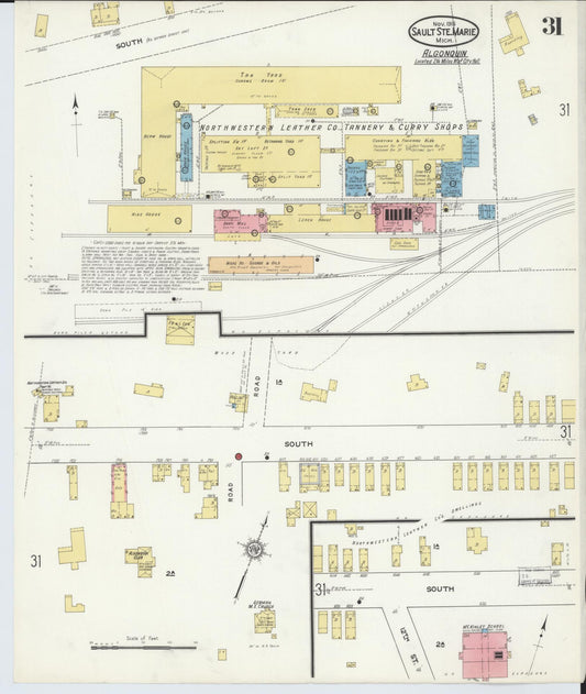 Sanborn Fire Insurance Map from Sault Sainte Marie, Chippewa County, Michigan (1915), Sheet #0031 - Historic Sanborn Fire Insurance Map Print, vintage old map wall art, antique decor, genealogy gift, Michigan Michigan map