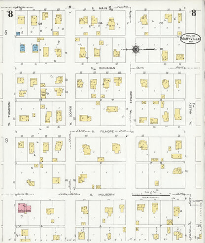 Sanborn Fire Insurance Map from Maryville, Nodaway County, Missouri (1925), Sheet #0008 - Complete Map Set gallery image, historic Sanborn map, vintage wall art, Missouri Missouri