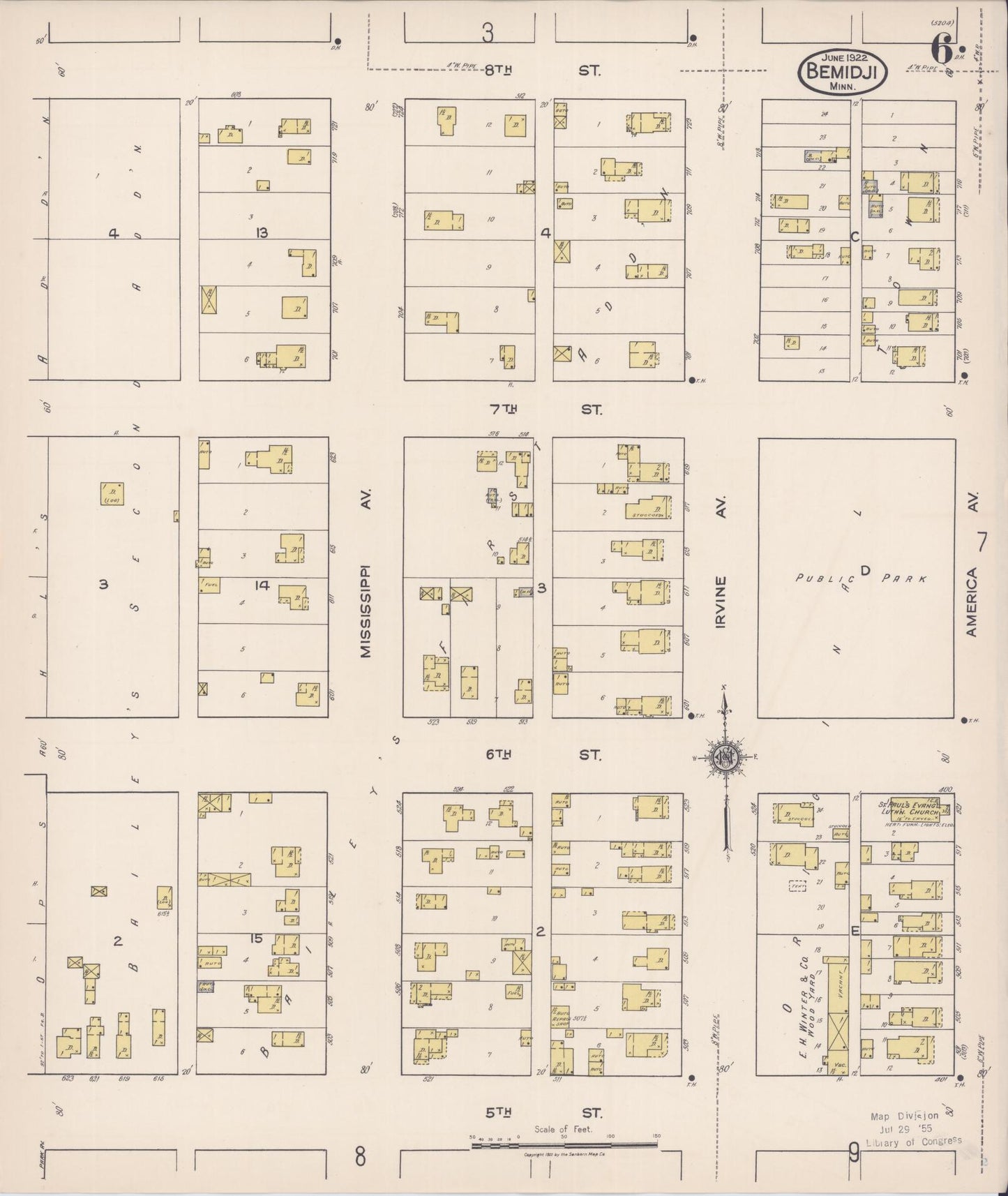Sanborn Fire Insurance Map from Bemidji, Beltrami County, Minnesota (1922), Sheet #0006 - Complete Map Set gallery image, historic Sanborn map, vintage wall art, Minnesota Minnesota