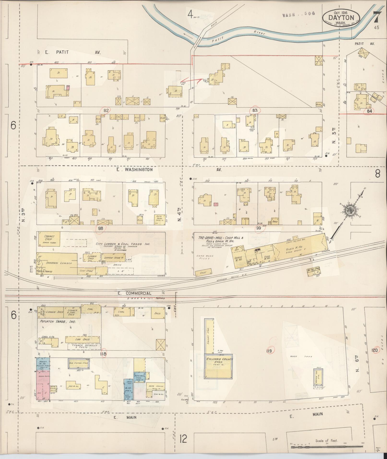 Sanborn Fire Insurance Map from Dayton, Columbia County, Washington (1943), Sheet #0007 - Complete Map Set gallery image, historic Sanborn map, vintage wall art, Washington Washington