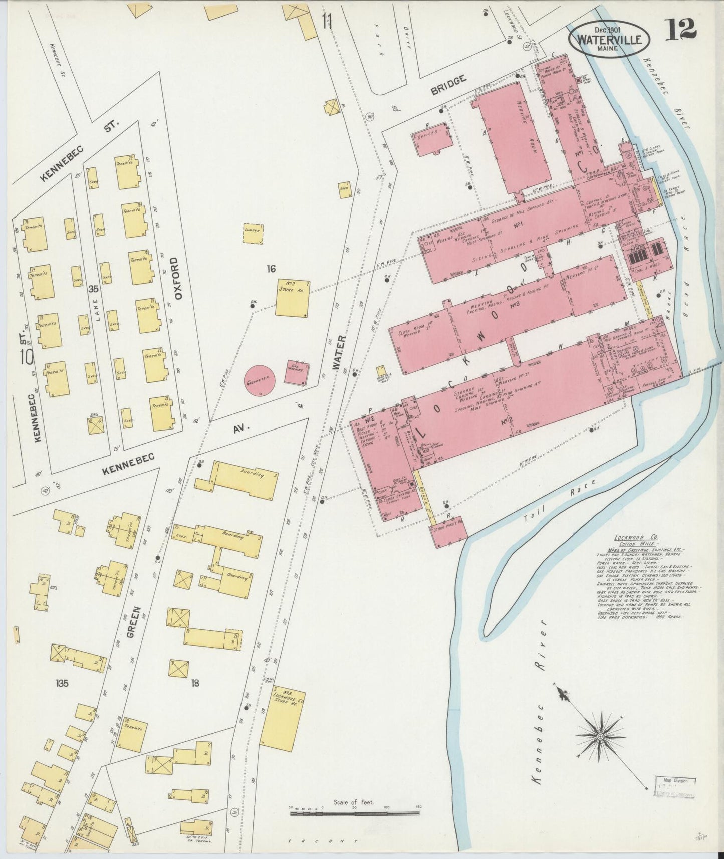 Sanborn Fire Insurance Map from Waterville, Kennebec County, Maine (1901), Sheet #0012 - Historic Sanborn Fire Insurance Map Print, vintage old map wall art, antique decor, genealogy gift, Maine Maine map