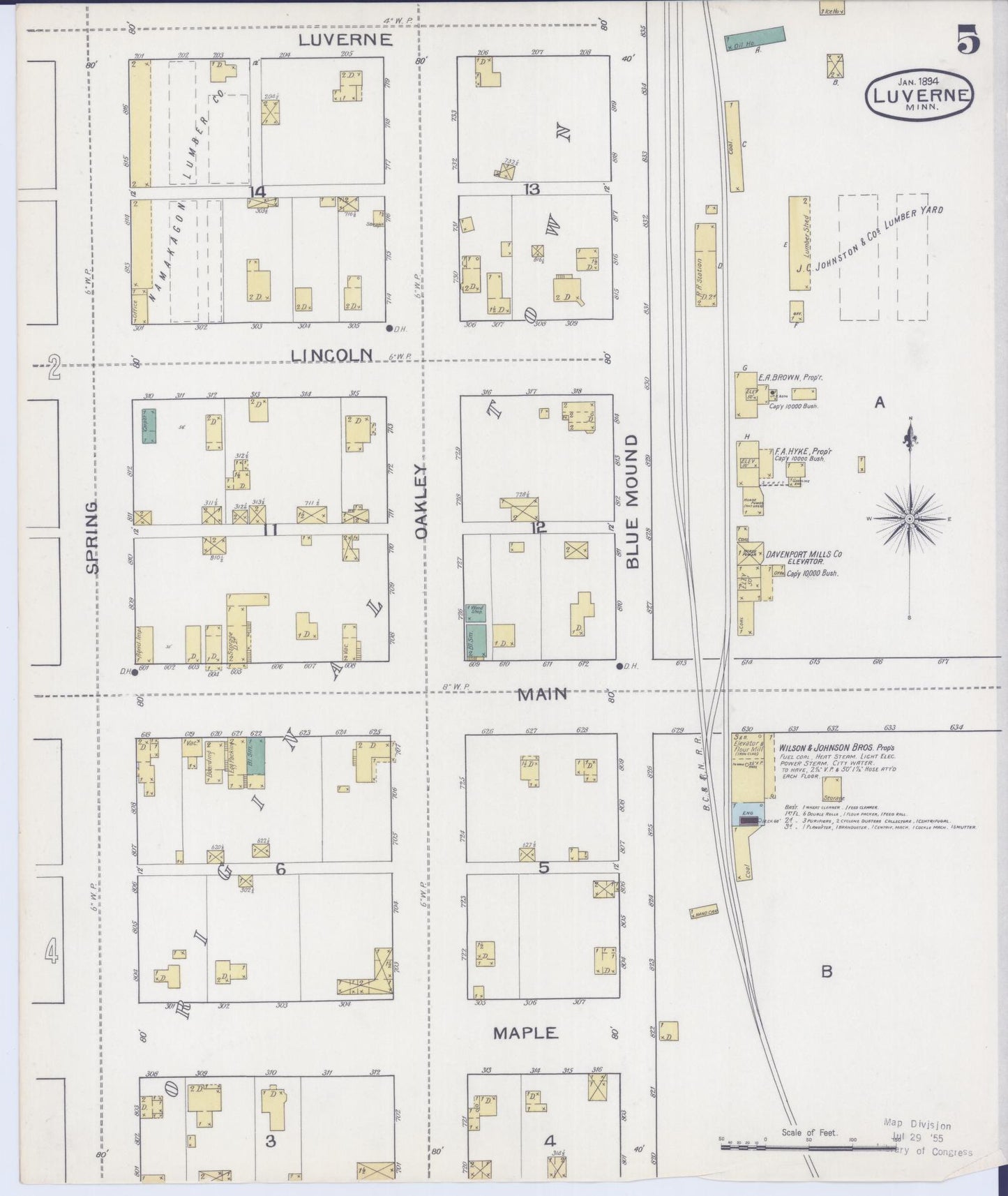 Sanborn Fire Insurance Map from Luverne, Rock County, Minnesota (1894), Sheet #0005 - Historic Sanborn Fire Insurance Map Print, vintage old map wall art, antique decor, genealogy gift, Minnesota Minnesota map