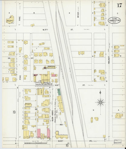 Sanborn Fire Insurance Map from Anniston, Calhoun County, Alabama (1900), Sheet #0017 - Complete Map Set gallery image, historic Sanborn map, vintage wall art, Alabama Alabama