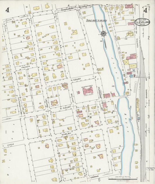 Sanborn Fire Insurance Map from Cleveland, Bolivar County, Mississippi (1925), Sheet #0004 - Historic Sanborn Fire Insurance Map Print, vintage old map wall art, antique decor, genealogy gift, Mississippi Mississippi map