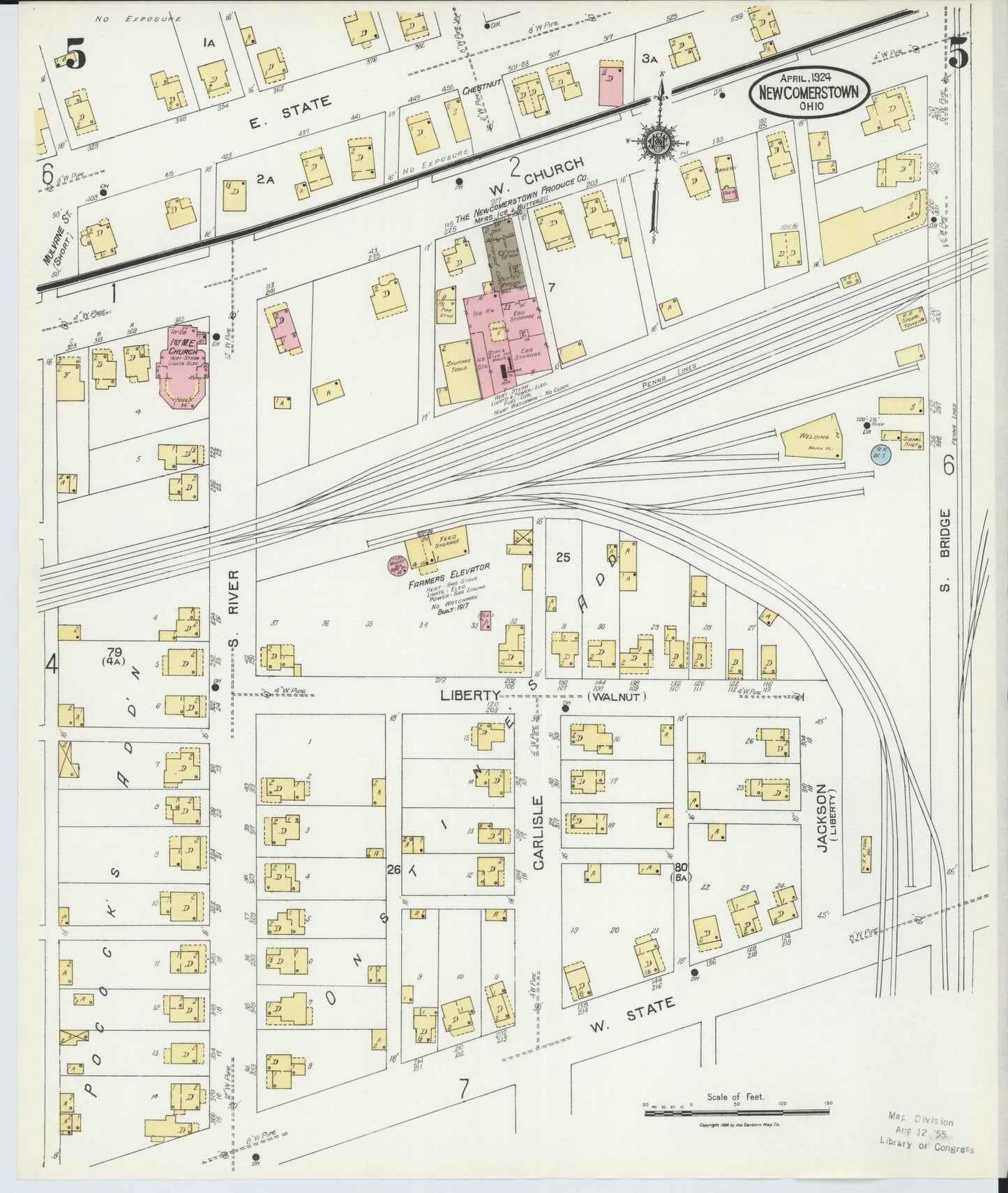 Sanborn Fire Insurance Map from Newcomerstown, Tuscarawas County, Ohio (1924), Sheet #0005 - Complete Map Set gallery image, historic Sanborn map, vintage wall art, Ohio Ohio