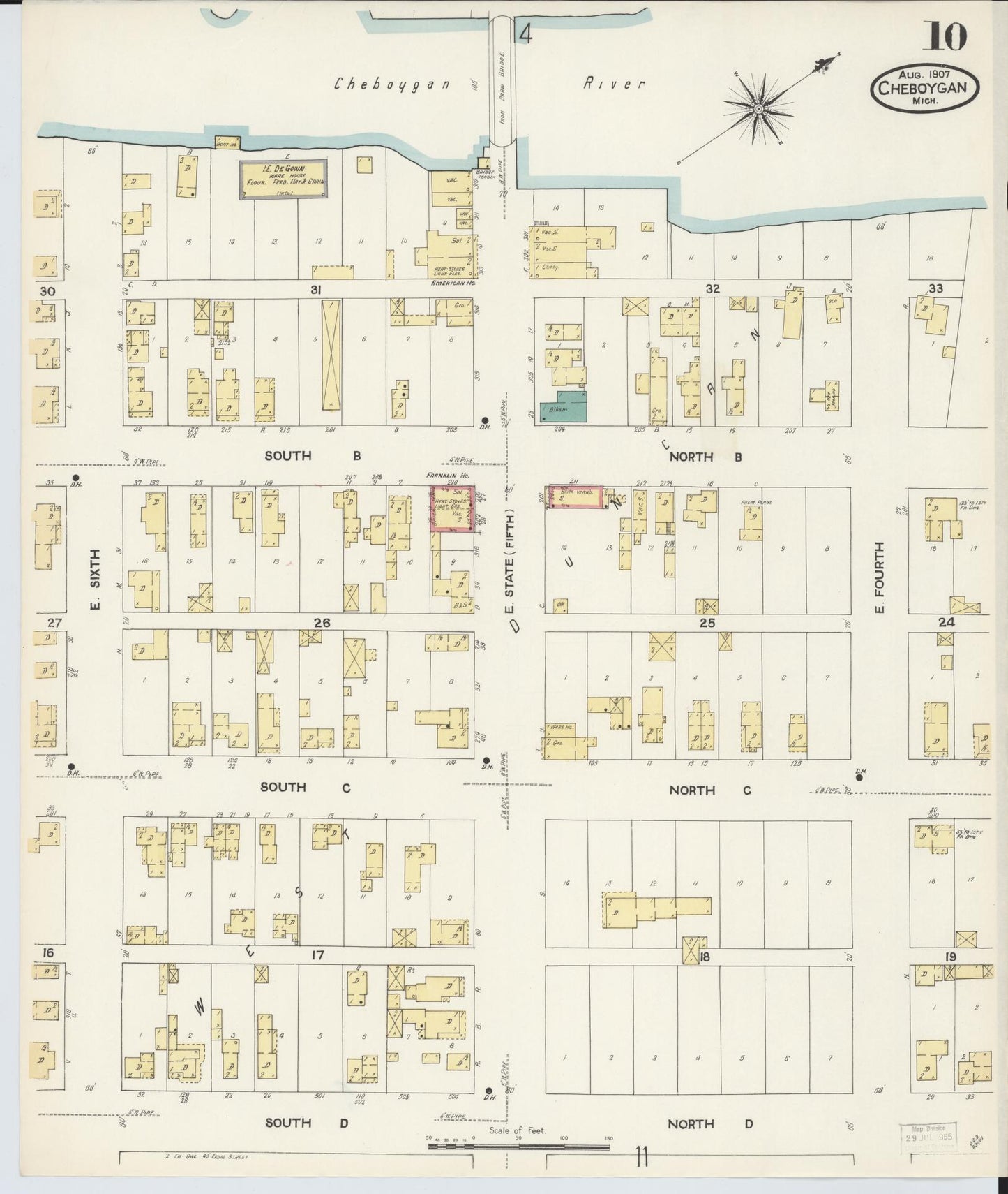 Sanborn Fire Insurance Map from Cheboygan, Cheboygan County, Michigan (1907), Sheet #0010 - Complete Map Set gallery image, historic Sanborn map, vintage wall art, Michigan Michigan