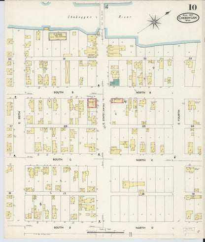 Sanborn Fire Insurance Map from Cheboygan, Cheboygan County, Michigan (1907), Sheet #0010 - Complete Map Set gallery image, historic Sanborn map, vintage wall art, Michigan Michigan