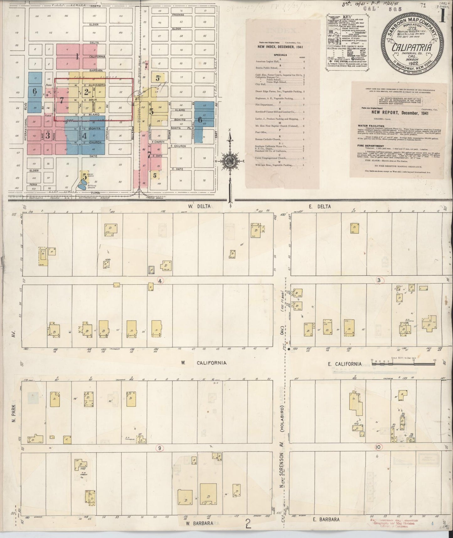 Sanborn Fire Insurance Map from Calipatria, Imperial County, California (1941), Sheet #0001 - Complete Map Set gallery image, historic Sanborn map, vintage wall art, California California