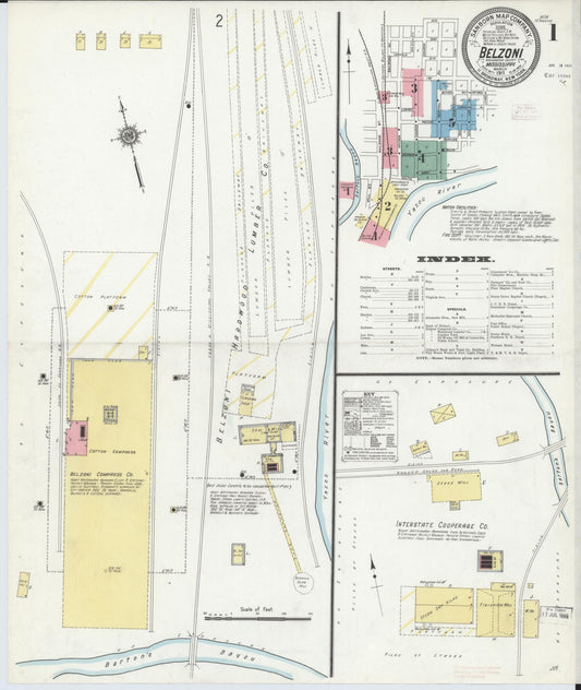 Sanborn Fire Insurance Map from Belzoni, Washington County, Mississippi (1911), Sheet #0001 - Complete Map Set gallery image, historic Sanborn map, vintage wall art, Mississippi Mississippi