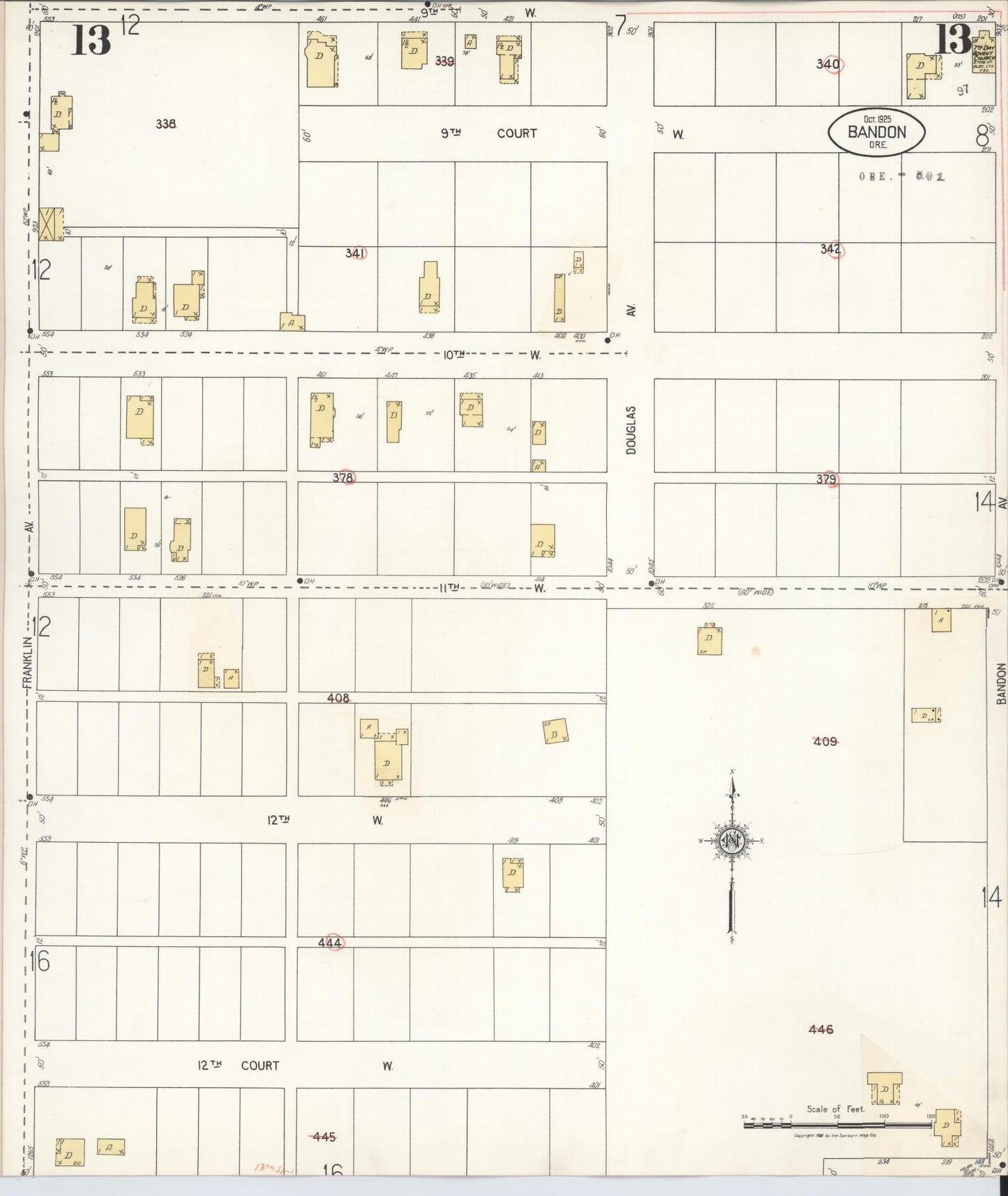 Sanborn Fire Insurance Map from Bandon, Coos County, Oregon (1931), Sheet #0013 - Complete Map Set gallery image, historic Sanborn map, vintage wall art, Oregon Oregon