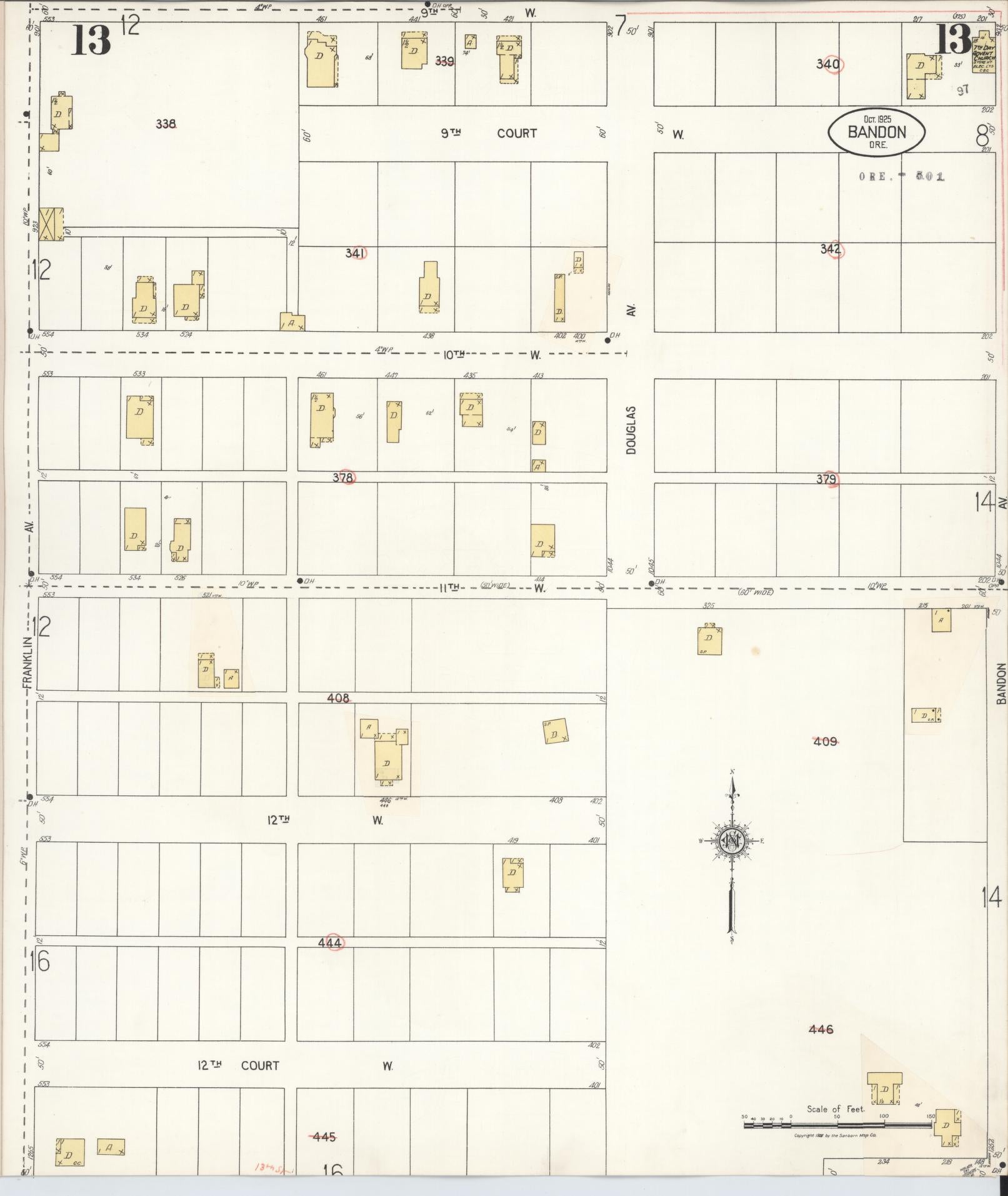 Sanborn Fire Insurance Map from Bandon, Coos County, Oregon (1931), Sheet #0013 - Complete Map Set gallery image, historic Sanborn map, vintage wall art, Oregon Oregon