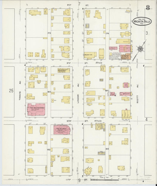 Sanborn Fire Insurance Map from Wichita Falls, Wichita County, Texas (1915), Sheet #0008 - Historic Sanborn Fire Insurance Map Print, vintage old map wall art, antique decor, genealogy gift, Texas Texas map