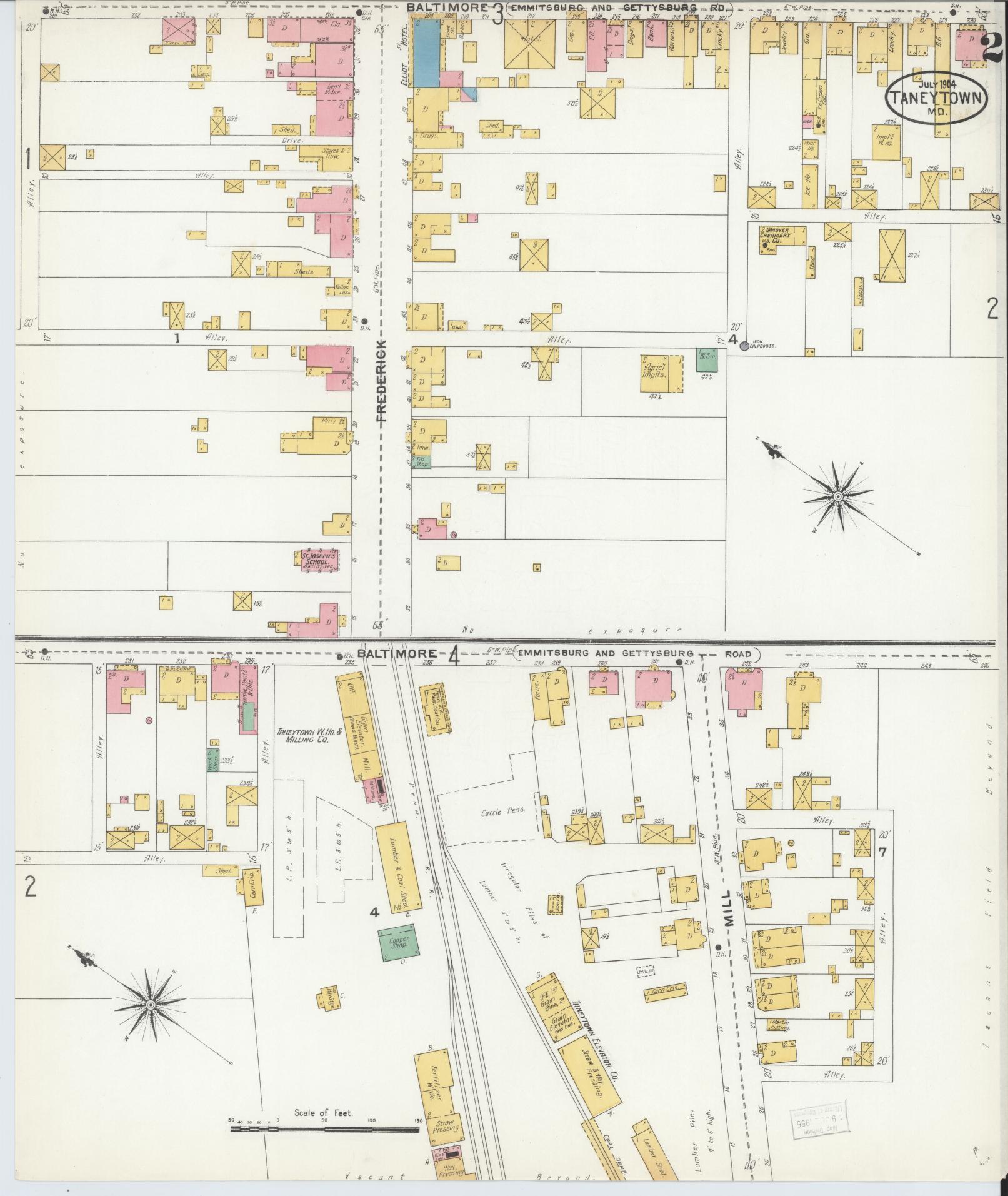 Sanborn Fire Insurance Map from Taneytown, Carroll County, Maryland (1904), Sheet #0002 - Historic Sanborn Fire Insurance Map Print, vintage old map wall art